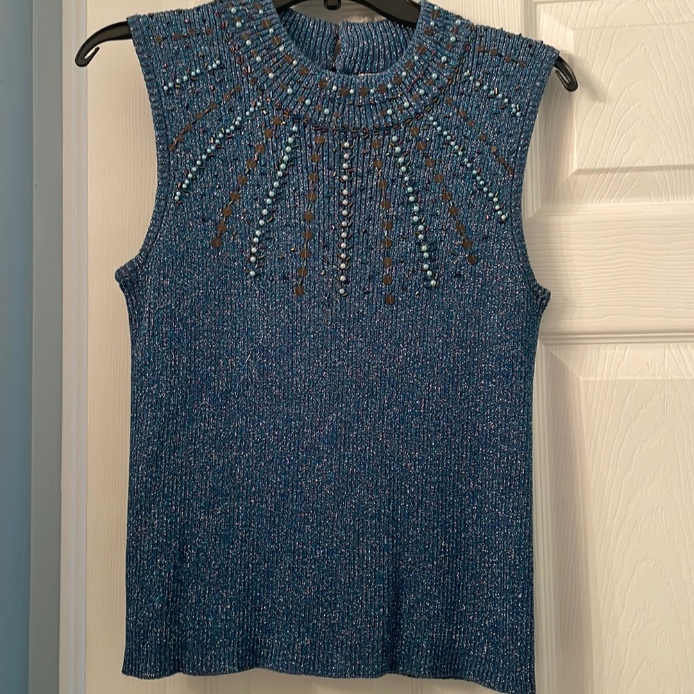 Petite evening pearl and sparkle sleeveless top